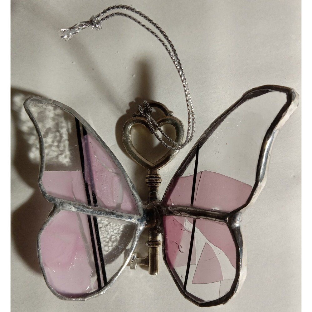 Butterfly Stained Glass Sun Catcher With Antique Style Skelton Key View 5